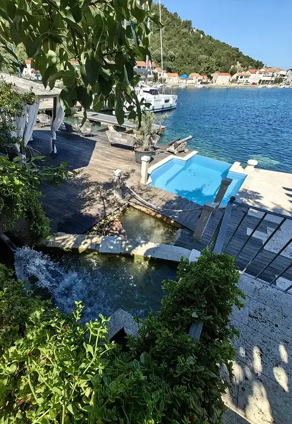 Resort pool next to the sea