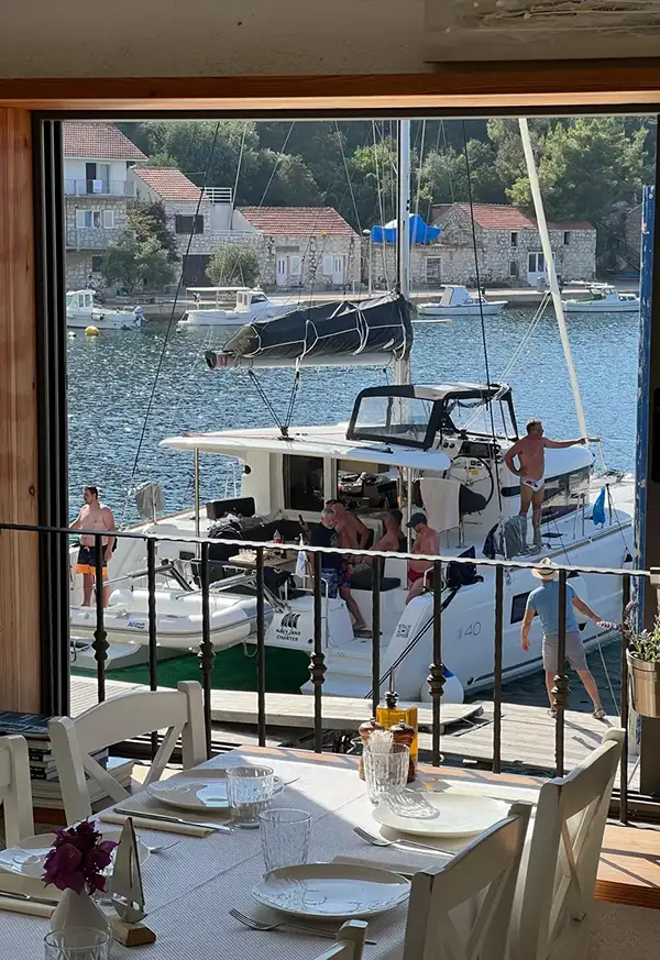 Restaurant view overlooking yachts
